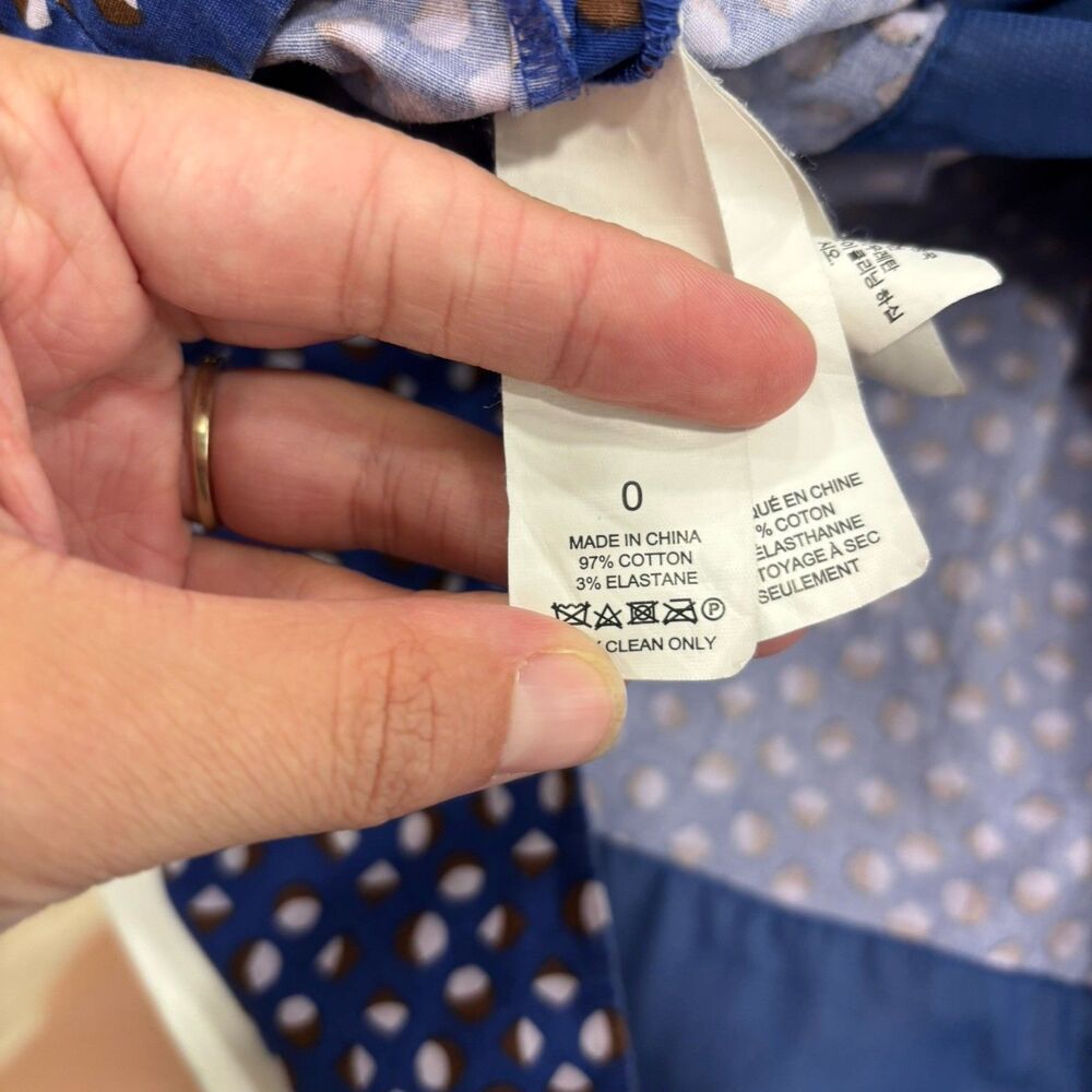 Kate Spade Dress Size 0 Mini V Neck Geo Dot Poplin Fit And Flare Blue - Picture 9 of 9